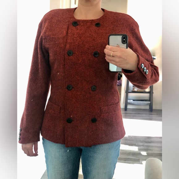 Vintage Red Black Tweed Jacket Blazer Cardigan Double Breasted by Escada 34 XS - Picture 2 of 8
